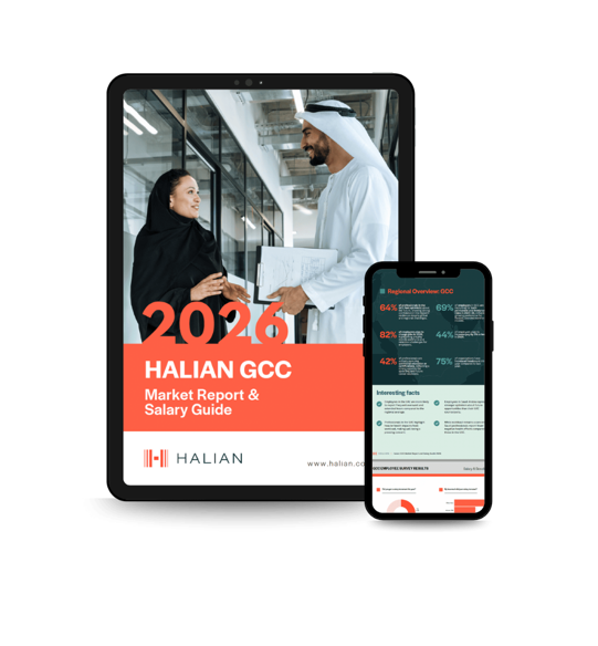 Halian 2026 GCC Salary Survey and Market Overview displayed on a tablet